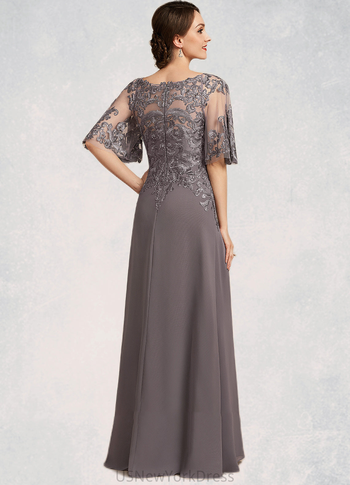 Aubrey A-Line Scoop Neck Floor-Length Chiffon Lace Mother of the Bride Dress With Sequins DJ126P0014776