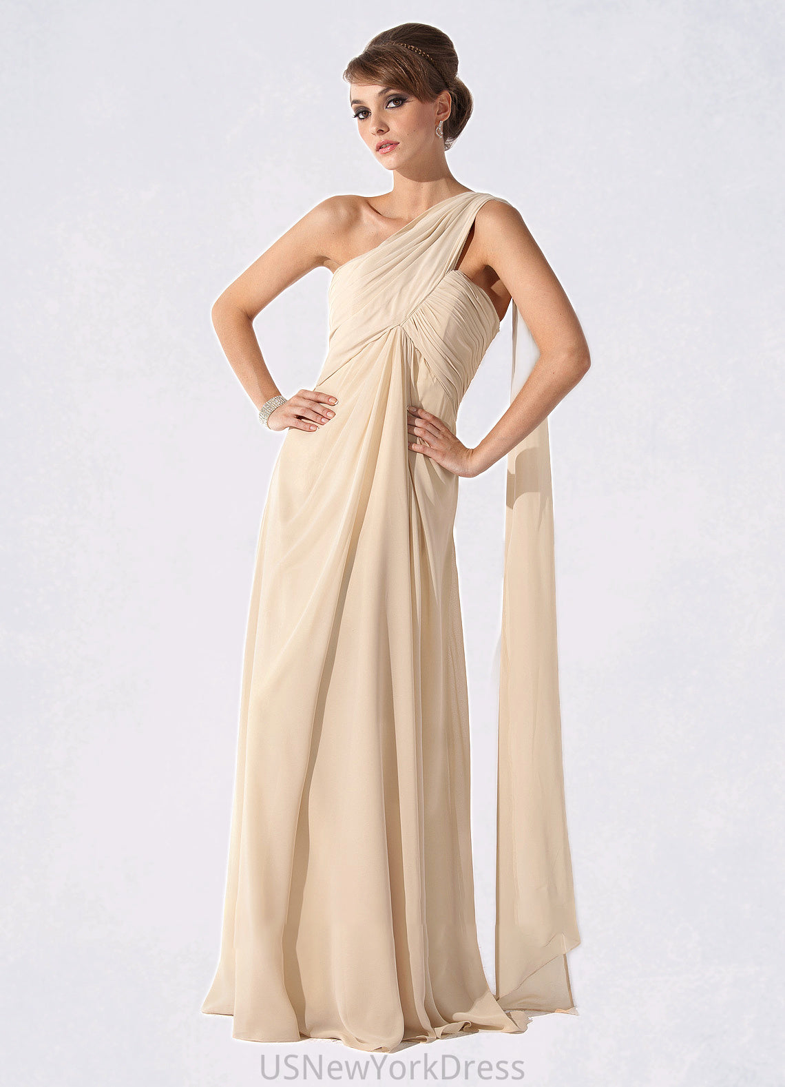 Claire Empire One-Shoulder Floor-Length Chiffon Mother of the Bride Dress With Ruffle DJ126P0014777