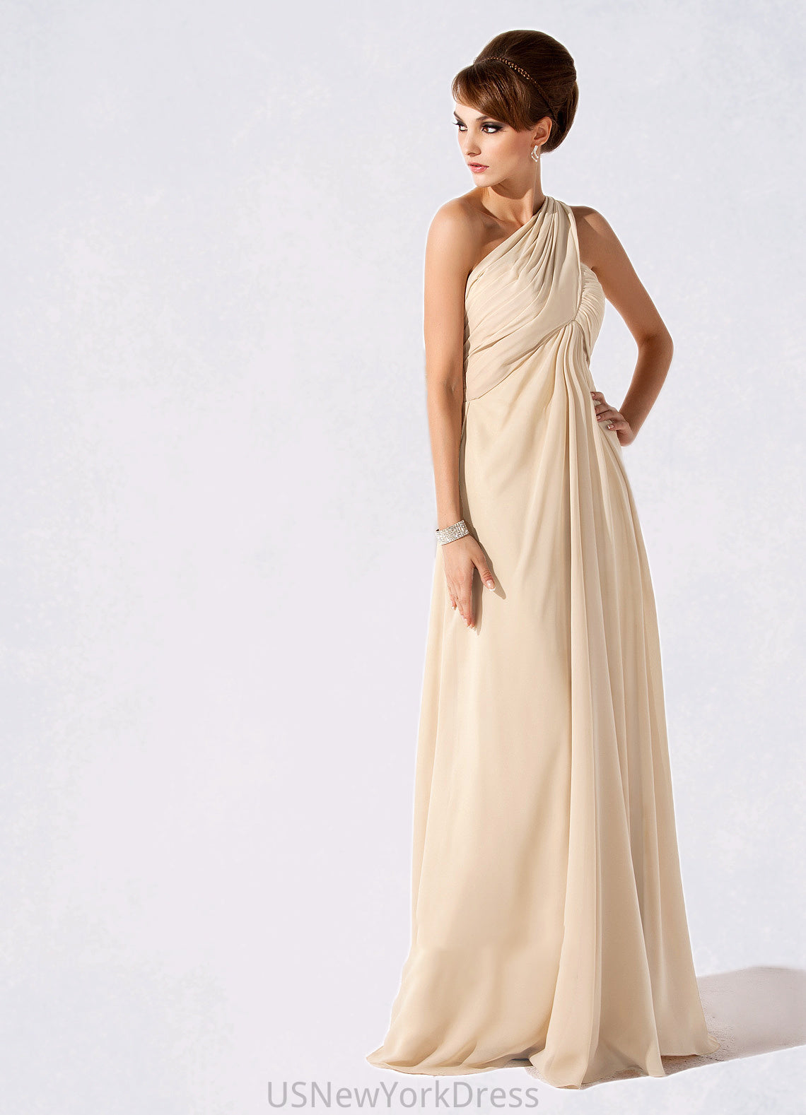 Claire Empire One-Shoulder Floor-Length Chiffon Mother of the Bride Dress With Ruffle DJ126P0014777