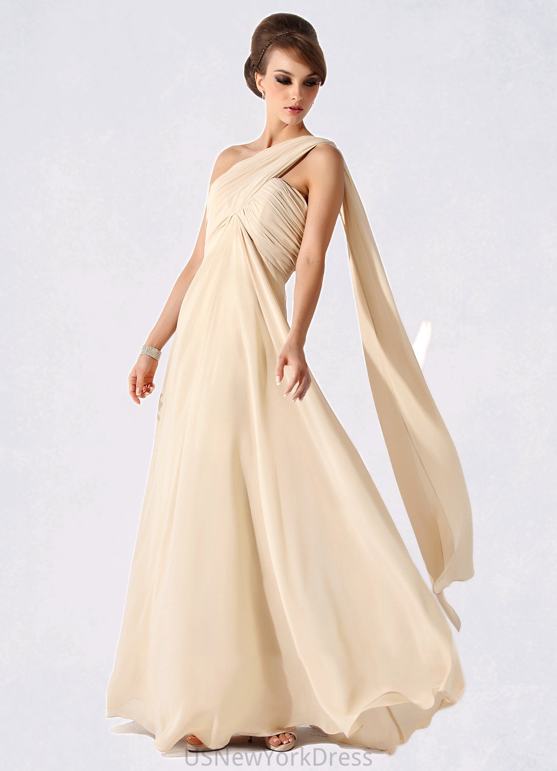 Claire Empire One-Shoulder Floor-Length Chiffon Mother of the Bride Dress With Ruffle DJ126P0014777