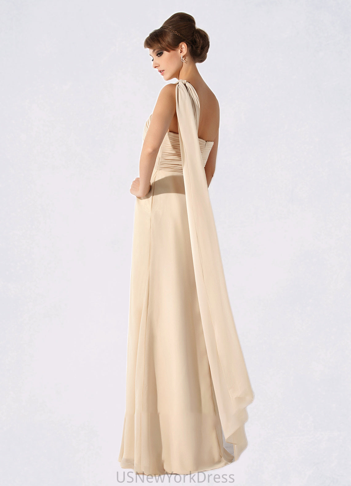 Claire Empire One-Shoulder Floor-Length Chiffon Mother of the Bride Dress With Ruffle DJ126P0014777