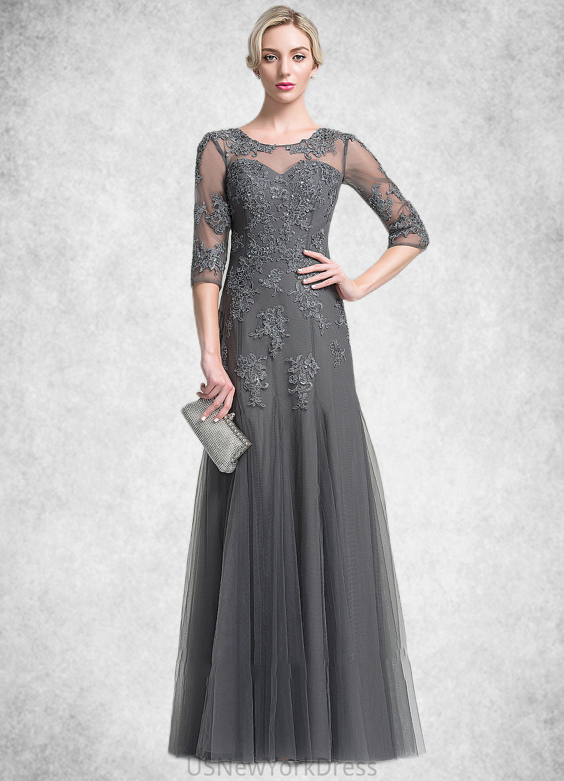 Sophia A-Line/Princess Scoop Neck Floor-Length Tulle Mother of the Bride Dress With Beading Sequins DJ126P0014782