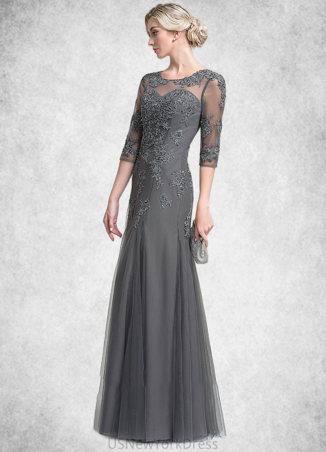 Sophia A-Line/Princess Scoop Neck Floor-Length Tulle Mother of the Bride Dress With Beading Sequins DJ126P0014782