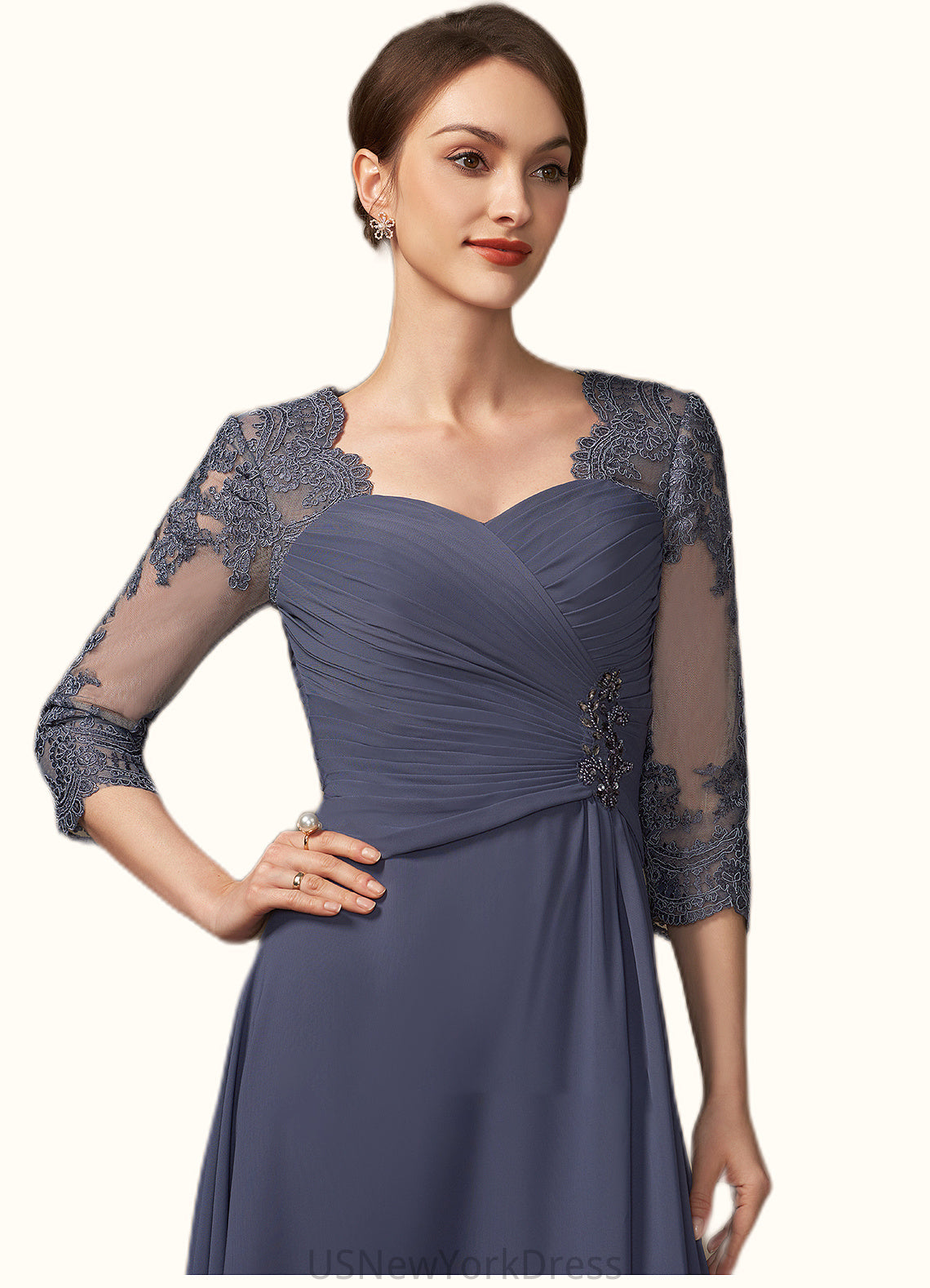 Kaydence A-Line Sweetheart Asymmetrical Chiffon Lace Mother of the Bride Dress With Beading Sequins DJ126P0014783