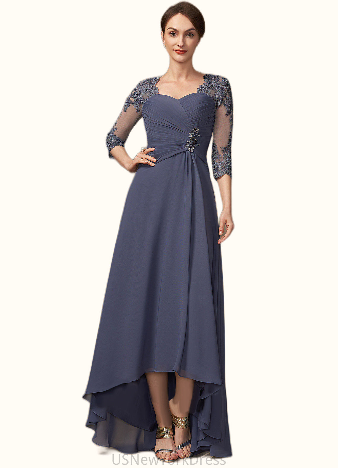 Kaydence A-Line Sweetheart Asymmetrical Chiffon Lace Mother of the Bride Dress With Beading Sequins DJ126P0014783