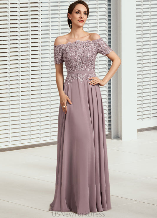 Penny A-Line Off-the-Shoulder Floor-Length Chiffon Lace Mother of the Bride Dress With Beading Sequins DJ126P0014785