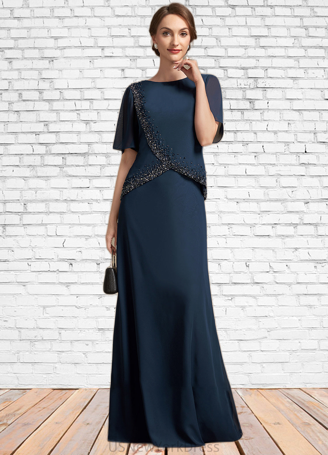 Dylan A-Line Scoop Neck Floor-Length Chiffon Mother of the Bride Dress With Beading Sequins DJ126P0014787