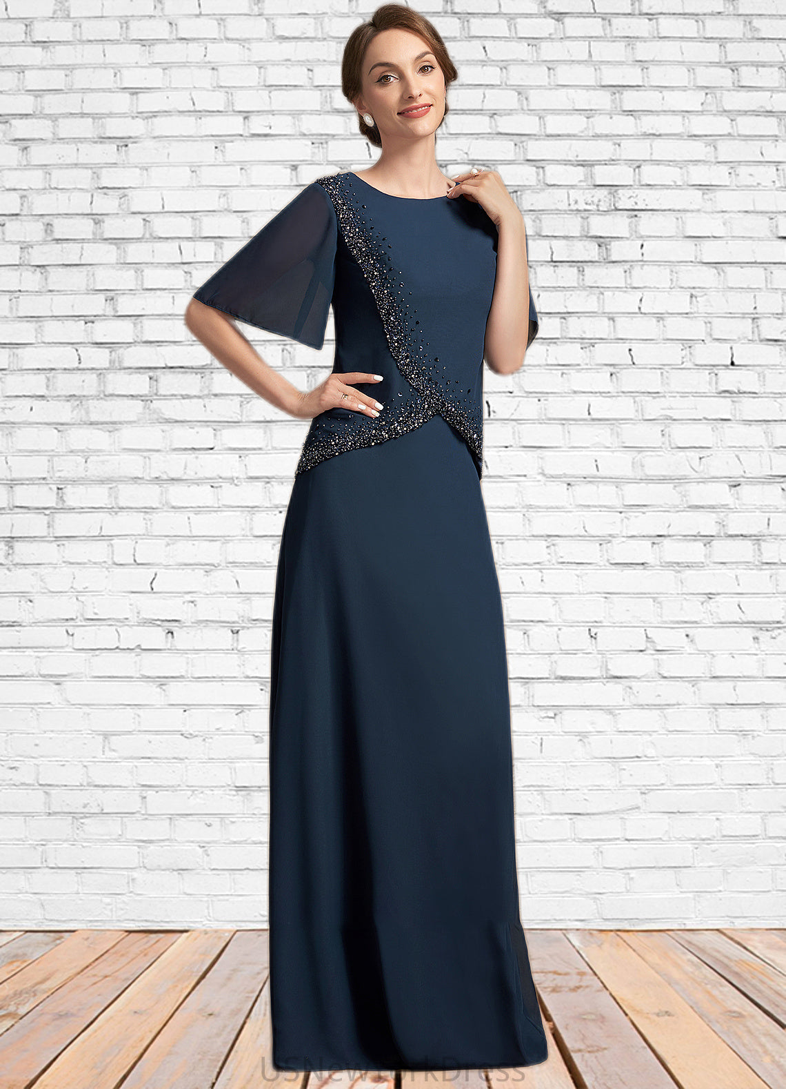 Dylan A-Line Scoop Neck Floor-Length Chiffon Mother of the Bride Dress With Beading Sequins DJ126P0014787