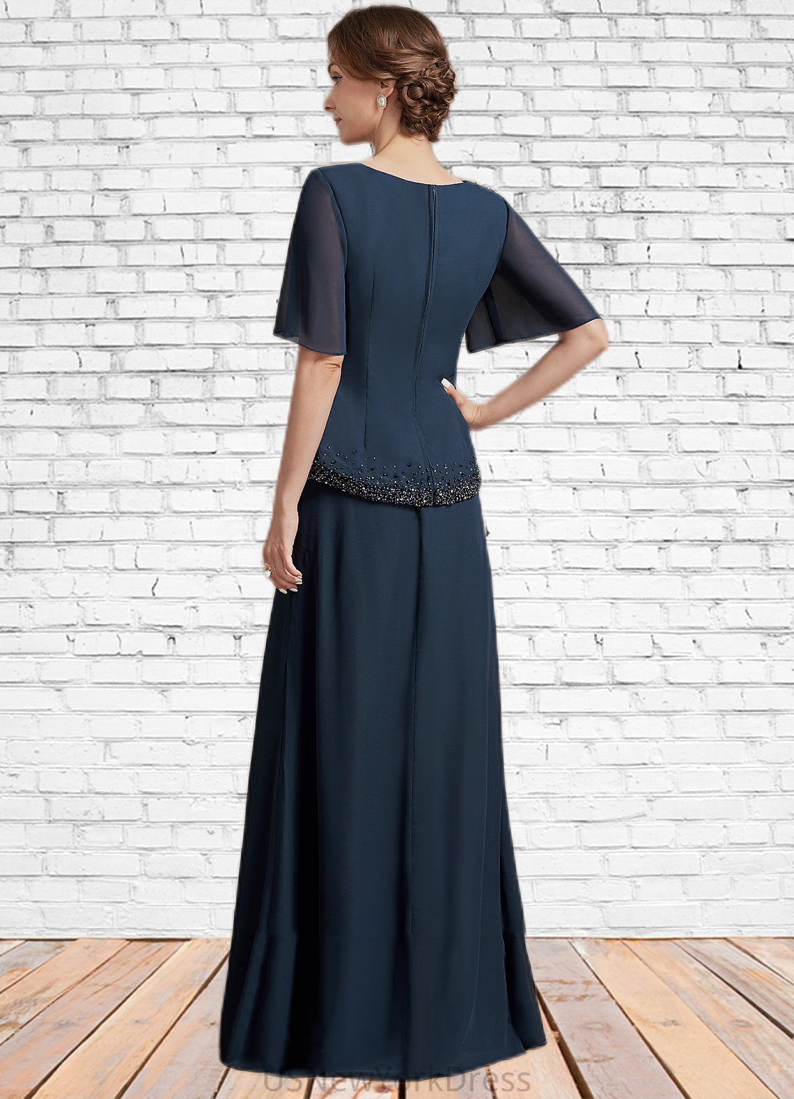 Dylan A-Line Scoop Neck Floor-Length Chiffon Mother of the Bride Dress With Beading Sequins DJ126P0014787