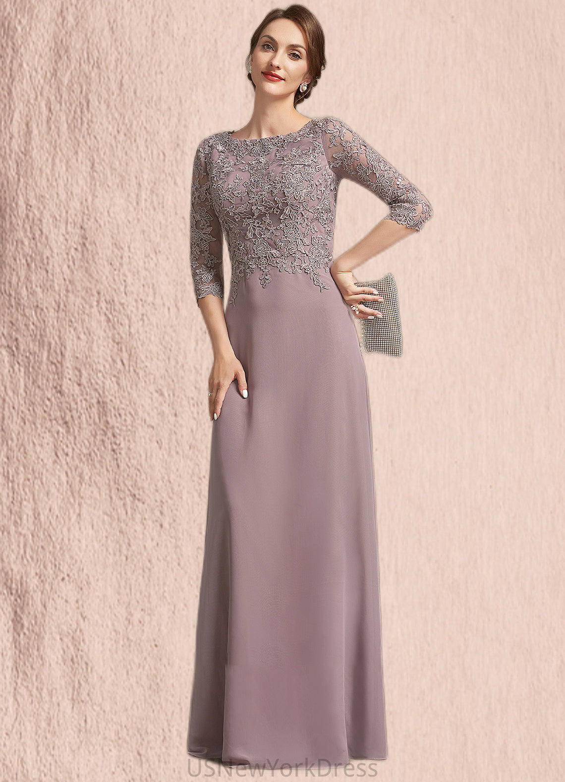 Lyla A-Line Scoop Neck Floor-Length Chiffon Lace Mother of the Bride Dress DJ126P0014788