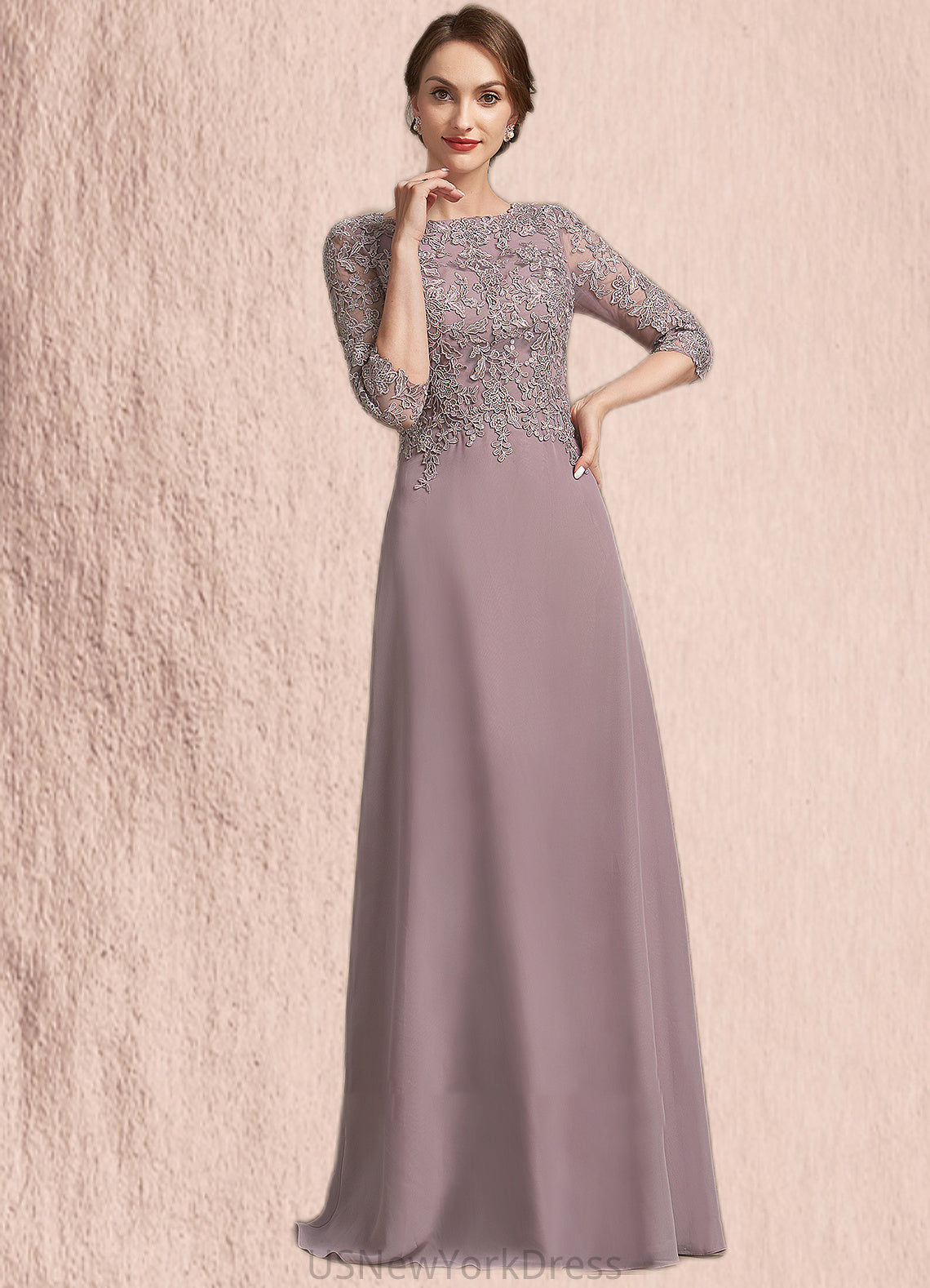 Lyla A-Line Scoop Neck Floor-Length Chiffon Lace Mother of the Bride Dress DJ126P0014788