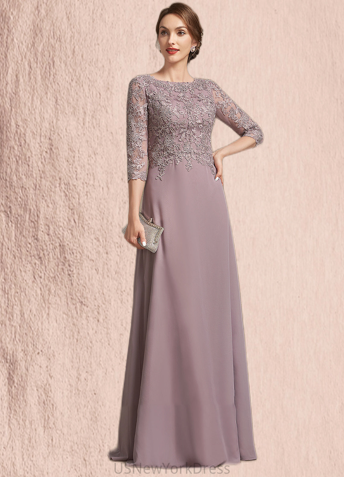 Lyla A-Line Scoop Neck Floor-Length Chiffon Lace Mother of the Bride Dress DJ126P0014788