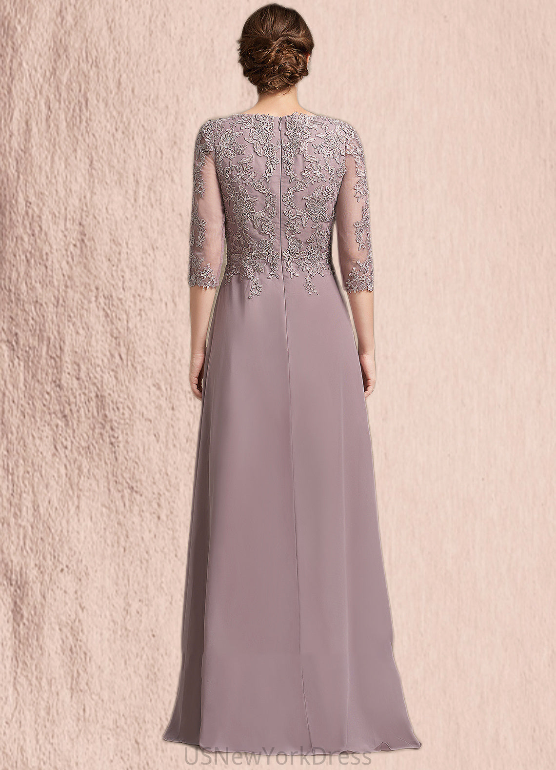 Lyla A-Line Scoop Neck Floor-Length Chiffon Lace Mother of the Bride Dress DJ126P0014788