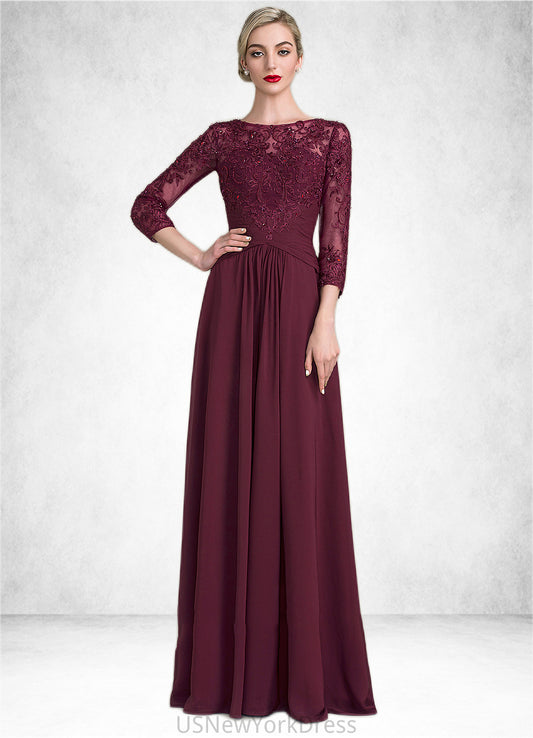 Leah A-Line Scoop Neck Floor-Length Chiffon Lace Mother of the Bride Dress With Ruffle Beading Sequins DJ126P0014792