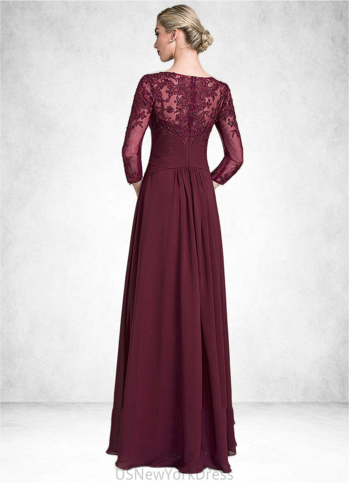 Leah A-Line Scoop Neck Floor-Length Chiffon Lace Mother of the Bride Dress With Ruffle Beading Sequins DJ126P0014792