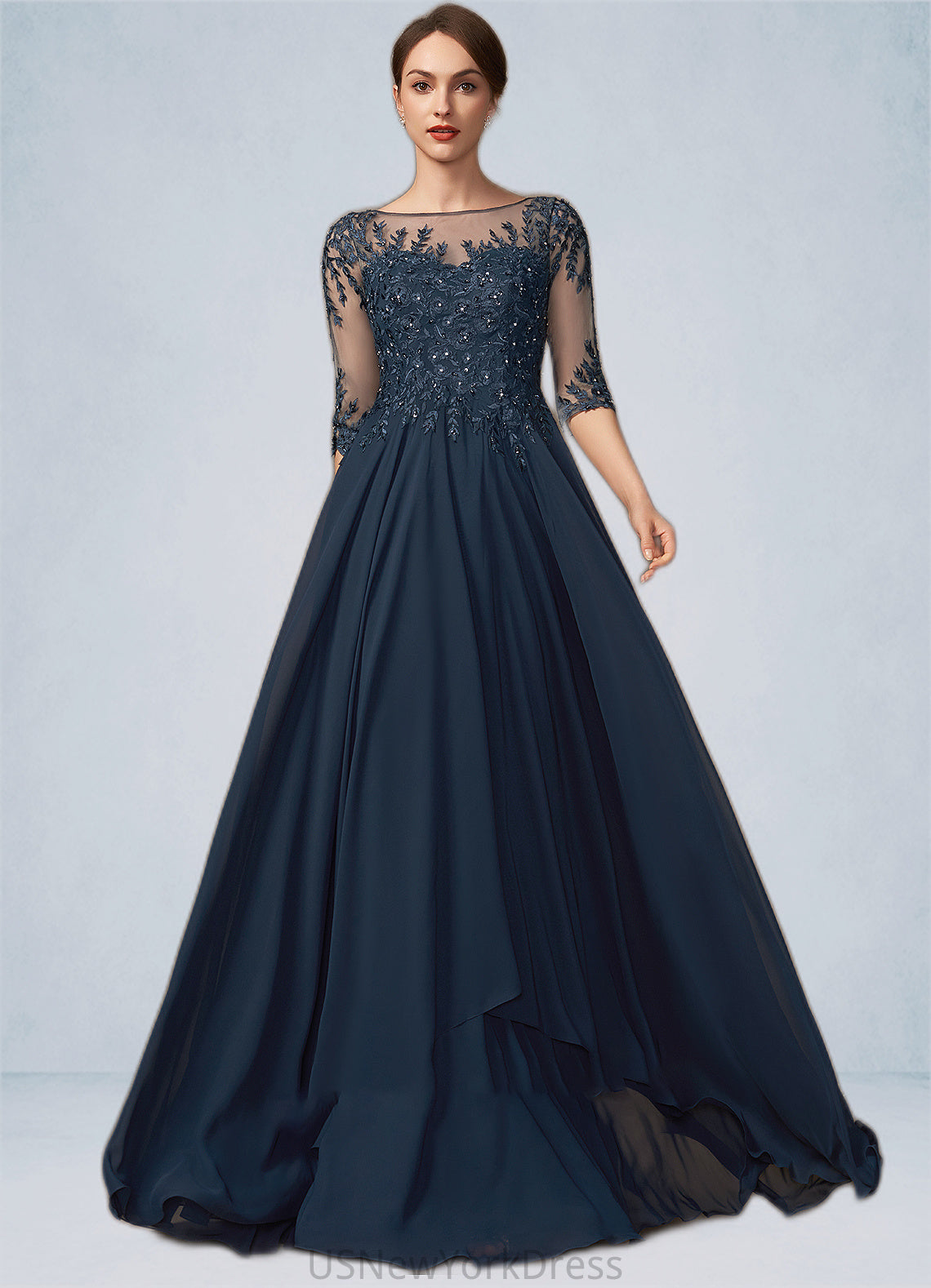 Sadie A-Line Scoop Neck Floor-Length Chiffon Lace Mother of the Bride Dress With Beading Sequins DJ126P0014795