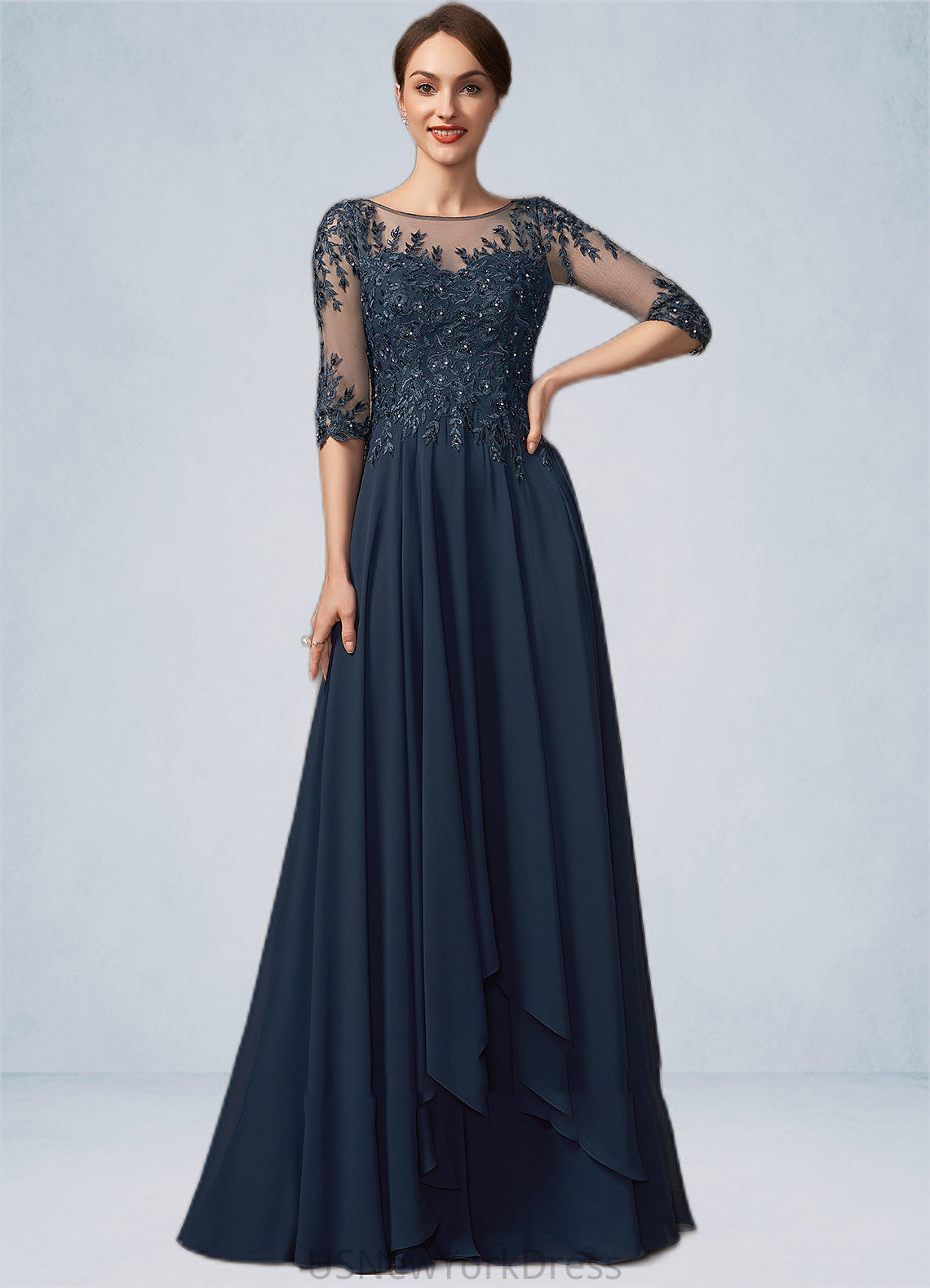 Sadie A-Line Scoop Neck Floor-Length Chiffon Lace Mother of the Bride Dress With Beading Sequins DJ126P0014795