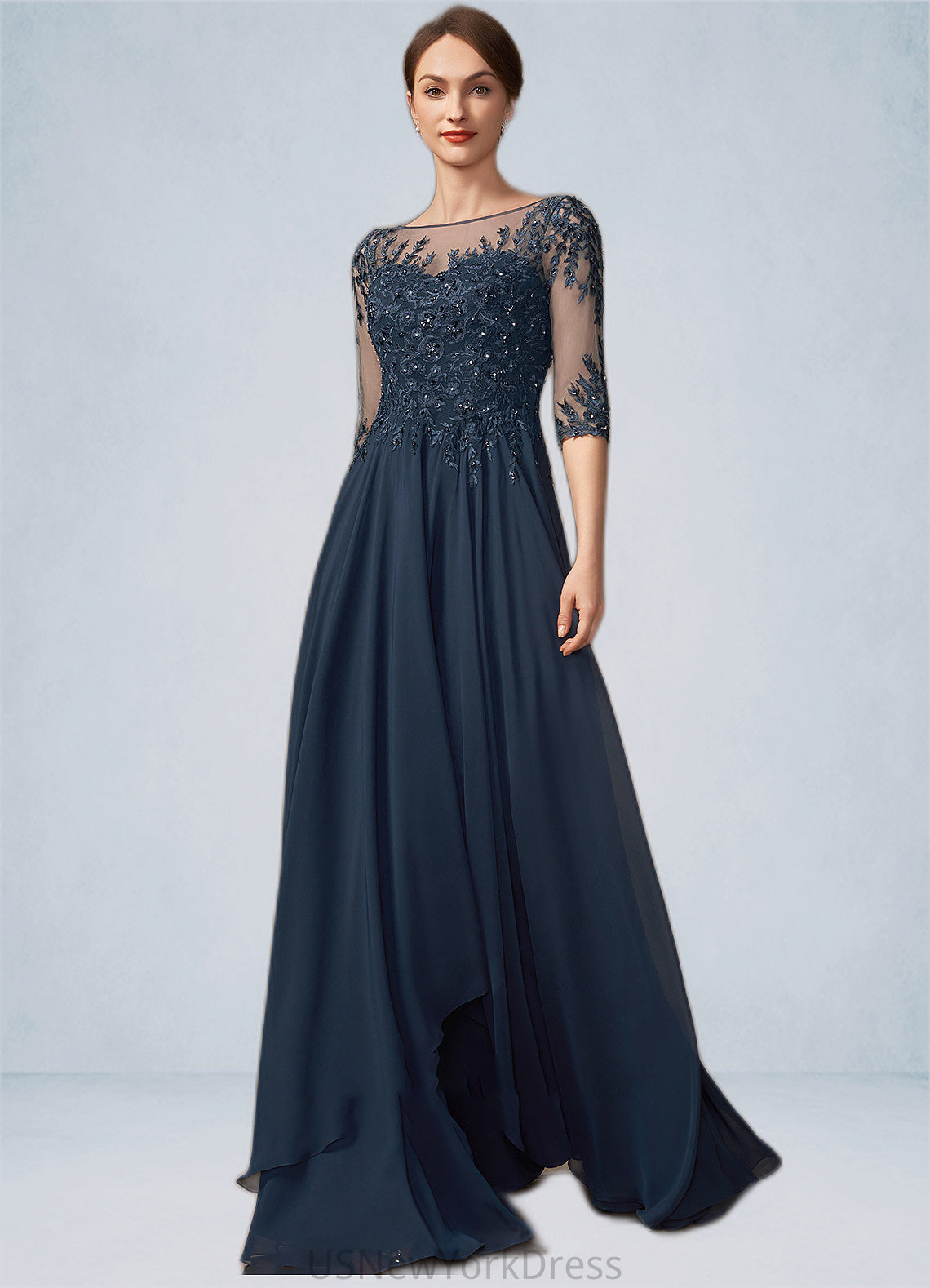 Sadie A-Line Scoop Neck Floor-Length Chiffon Lace Mother of the Bride Dress With Beading Sequins DJ126P0014795