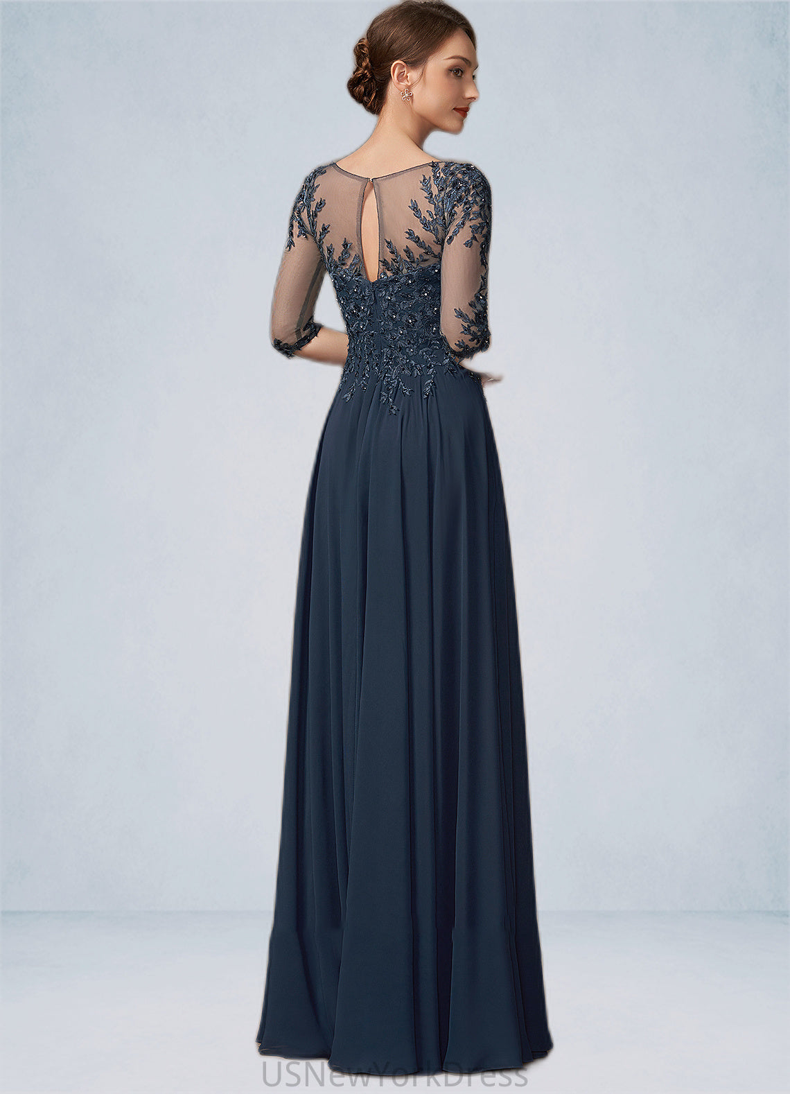 Sadie A-Line Scoop Neck Floor-Length Chiffon Lace Mother of the Bride Dress With Beading Sequins DJ126P0014795