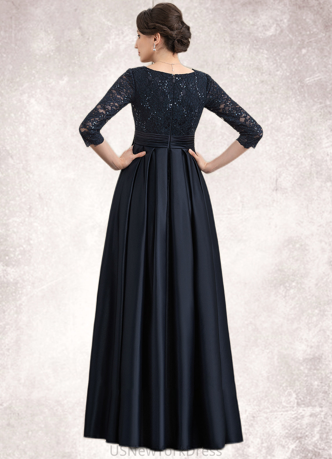 Brylee A-Line V-neck Floor-Length Satin Lace Mother of the Bride Dress With Sequins Bow(s) Pockets DJ126P0014820