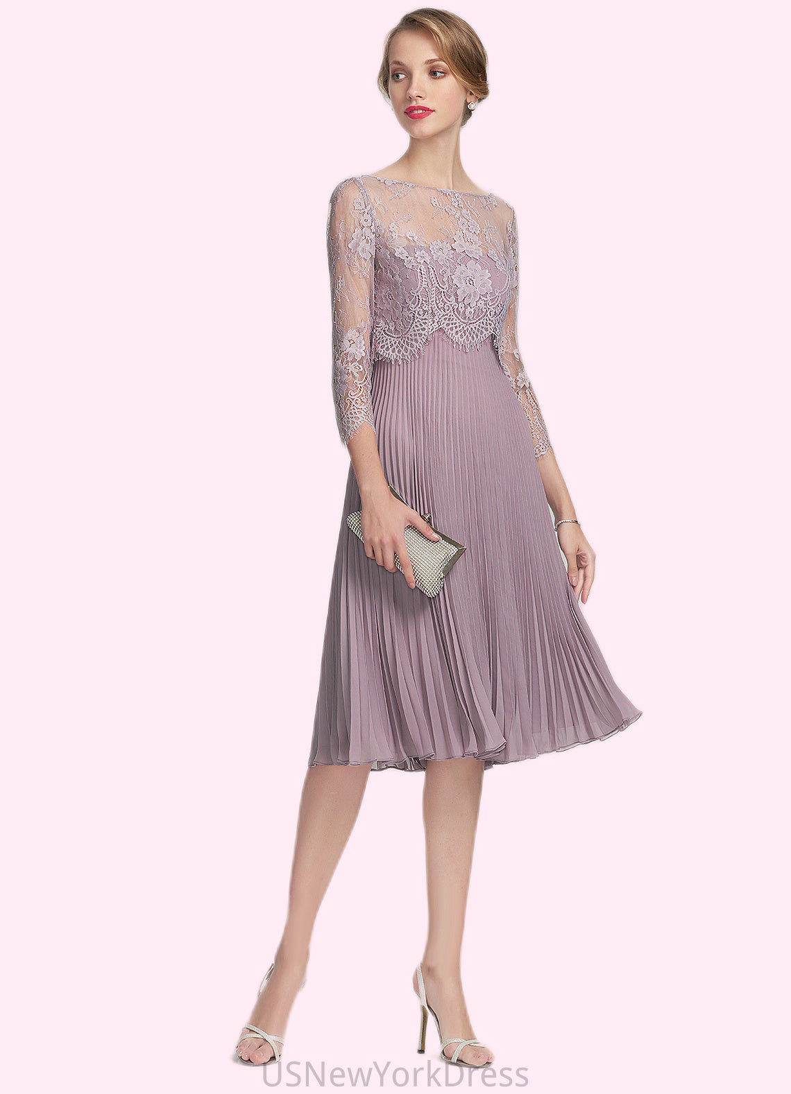 Hailee A-Line Sweetheart Knee-Length Chiffon Mother of the Bride Dress With Pleated DJ126P0014823