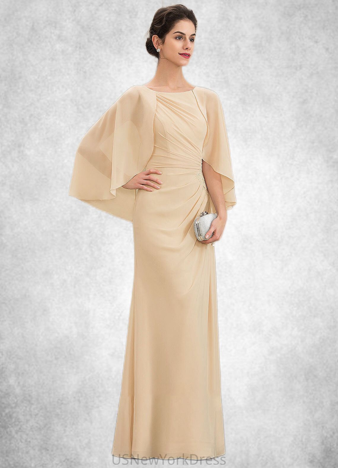 Charlotte A-Line Scoop Neck Floor-Length Chiffon Mother of the Bride Dress With Ruffle Beading Sequins DJ126P0014827