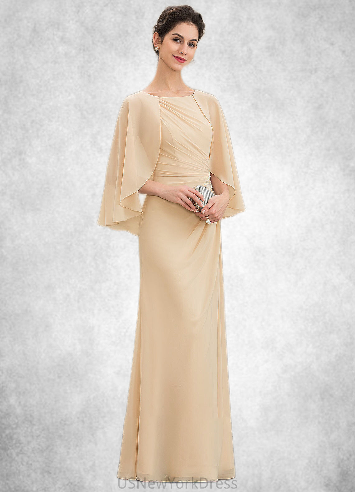 Charlotte A-Line Scoop Neck Floor-Length Chiffon Mother of the Bride Dress With Ruffle Beading Sequins DJ126P0014827