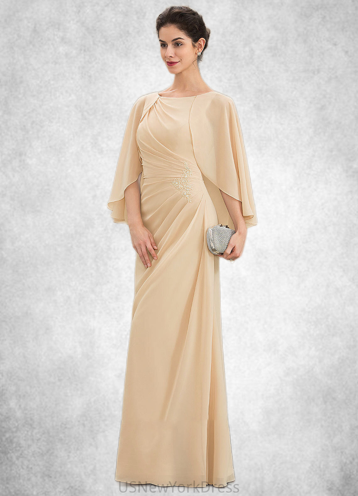 Charlotte A-Line Scoop Neck Floor-Length Chiffon Mother of the Bride Dress With Ruffle Beading Sequins DJ126P0014827