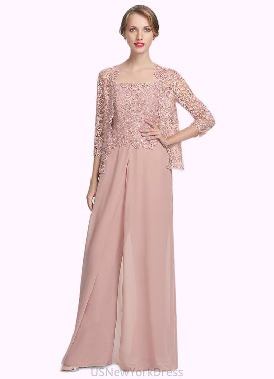 Brielle Jumpsuit/Pantsuit Square Neckline Floor-Length Chiffon Lace Mother of the Bride Dress DJ126P0014828