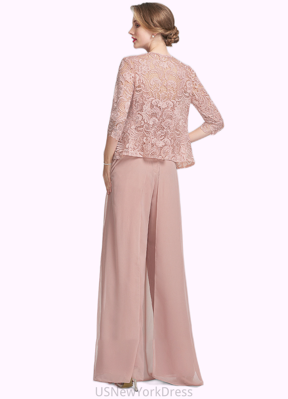 Brielle Jumpsuit/Pantsuit Square Neckline Floor-Length Chiffon Lace Mother of the Bride Dress DJ126P0014828