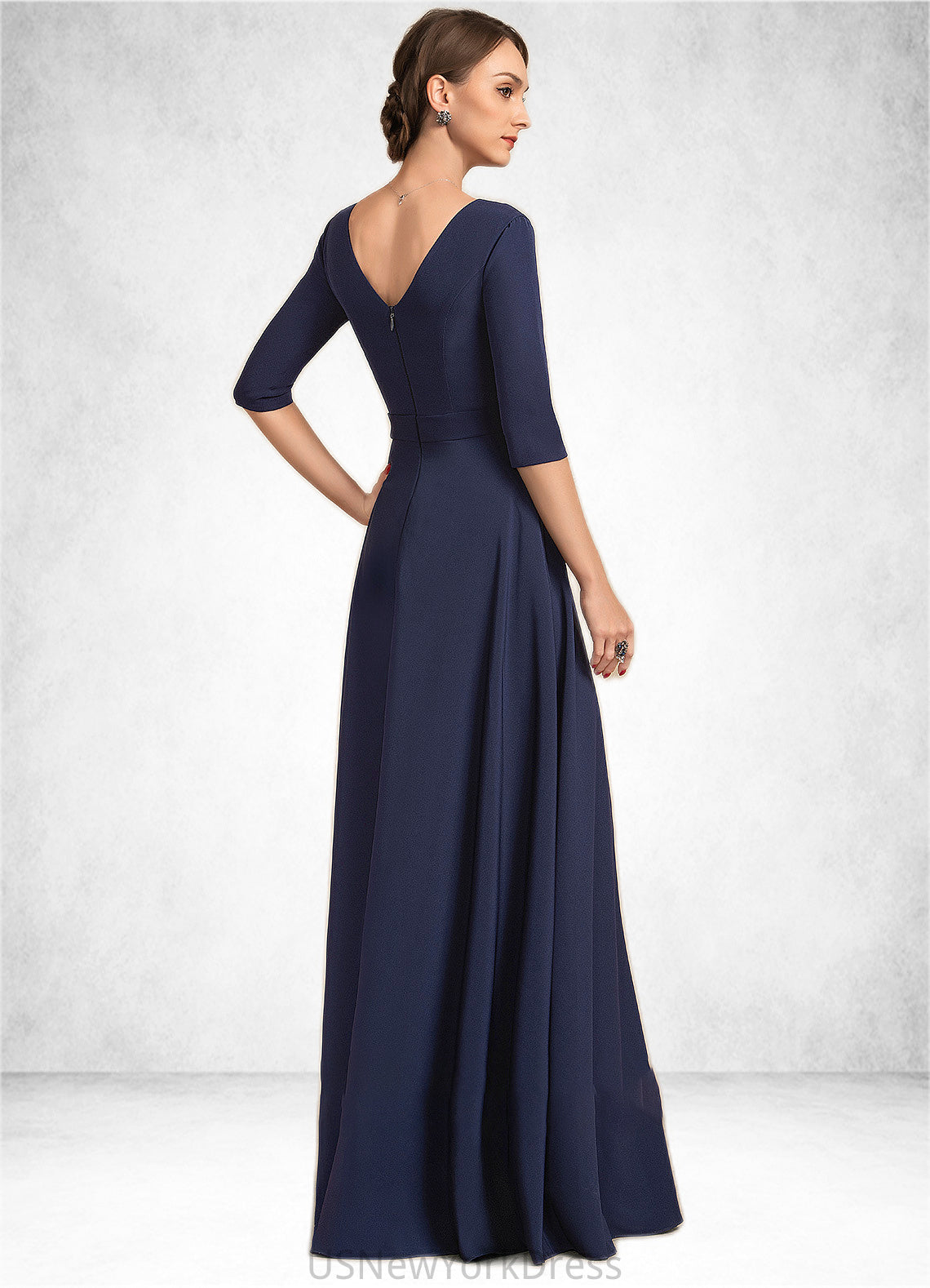 Lori A-Line V-neck Floor-Length Stretch Crepe Mother of the Bride Dress With Bow(s) DJ126P0014831