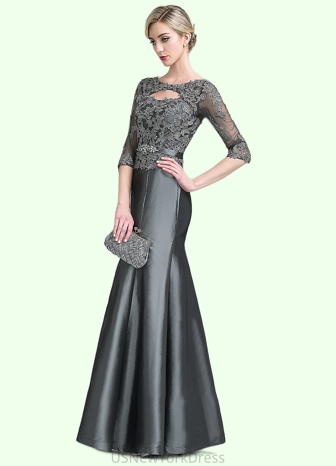 Kianna Trumpet/Mermaid Scoop Neck Floor-Length Taffeta Mother of the Bride Dress With Beading Appliques Lace Sequins DJ126P0014832