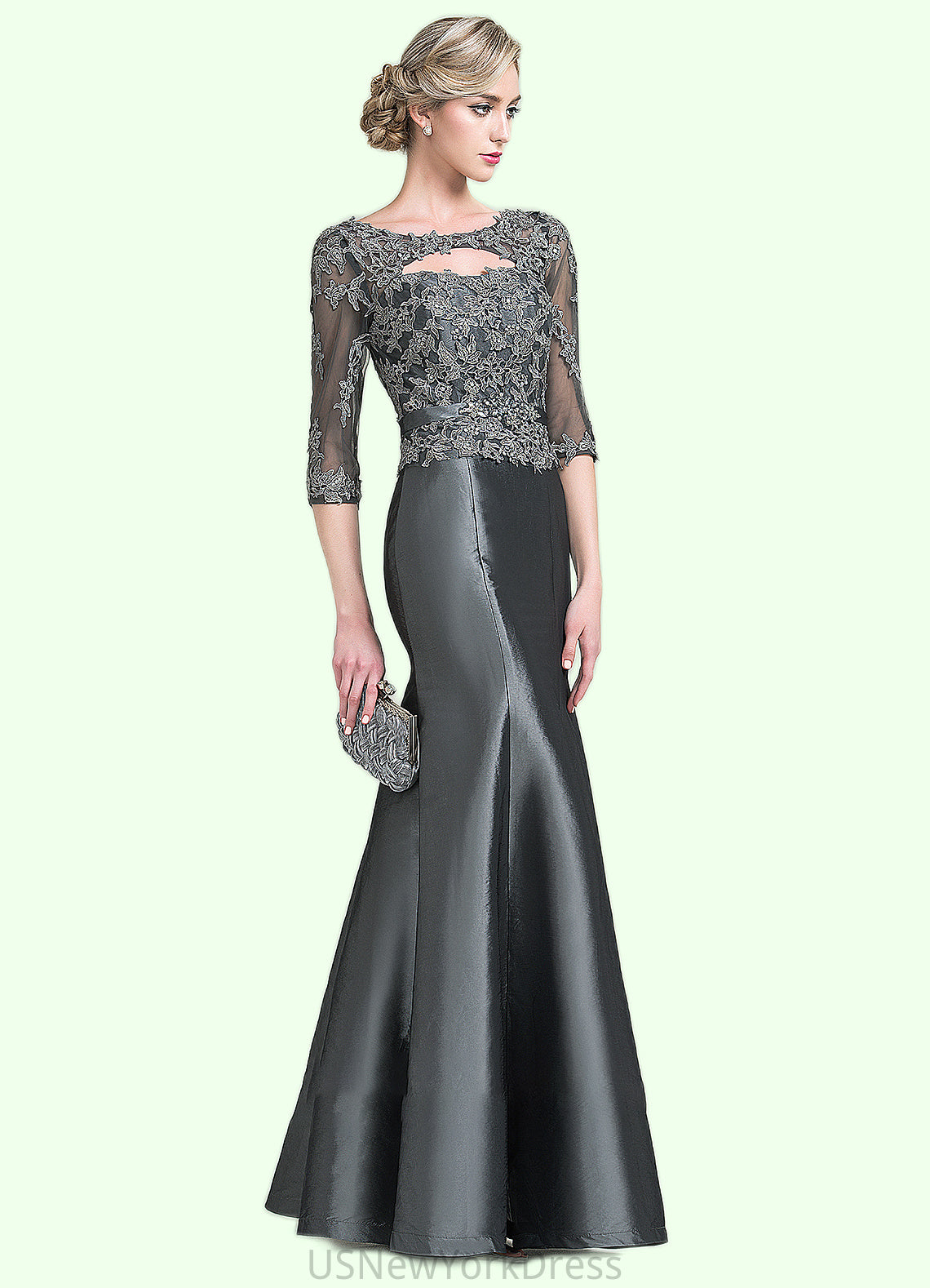 Kianna Trumpet/Mermaid Scoop Neck Floor-Length Taffeta Mother of the Bride Dress With Beading Appliques Lace Sequins DJ126P0014832