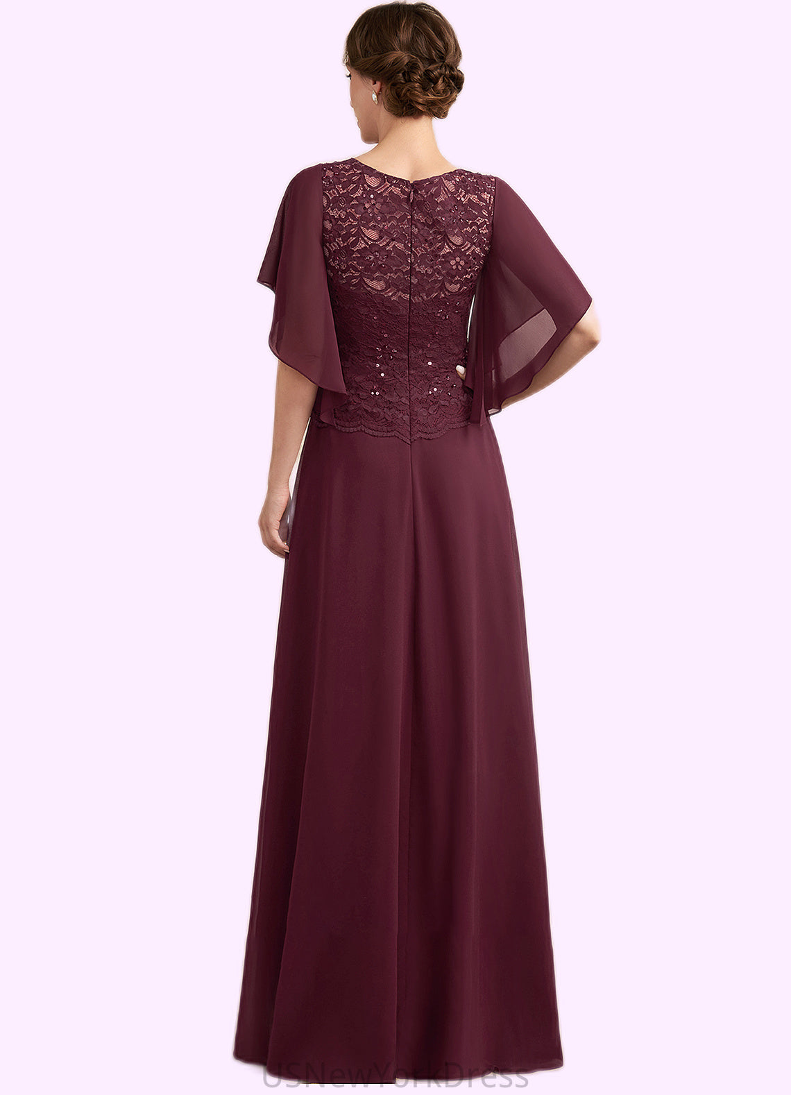 Arielle A-Line Scoop Neck Floor-Length Chiffon Lace Mother of the Bride Dress With Sequins DJ126P0014834