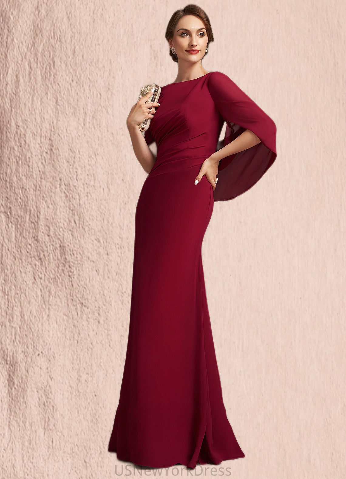 Tiffany Trumpet/Mermaid Scoop Neck Floor-Length Chiffon Mother of the Bride Dress With Ruffle DJ126P0014842