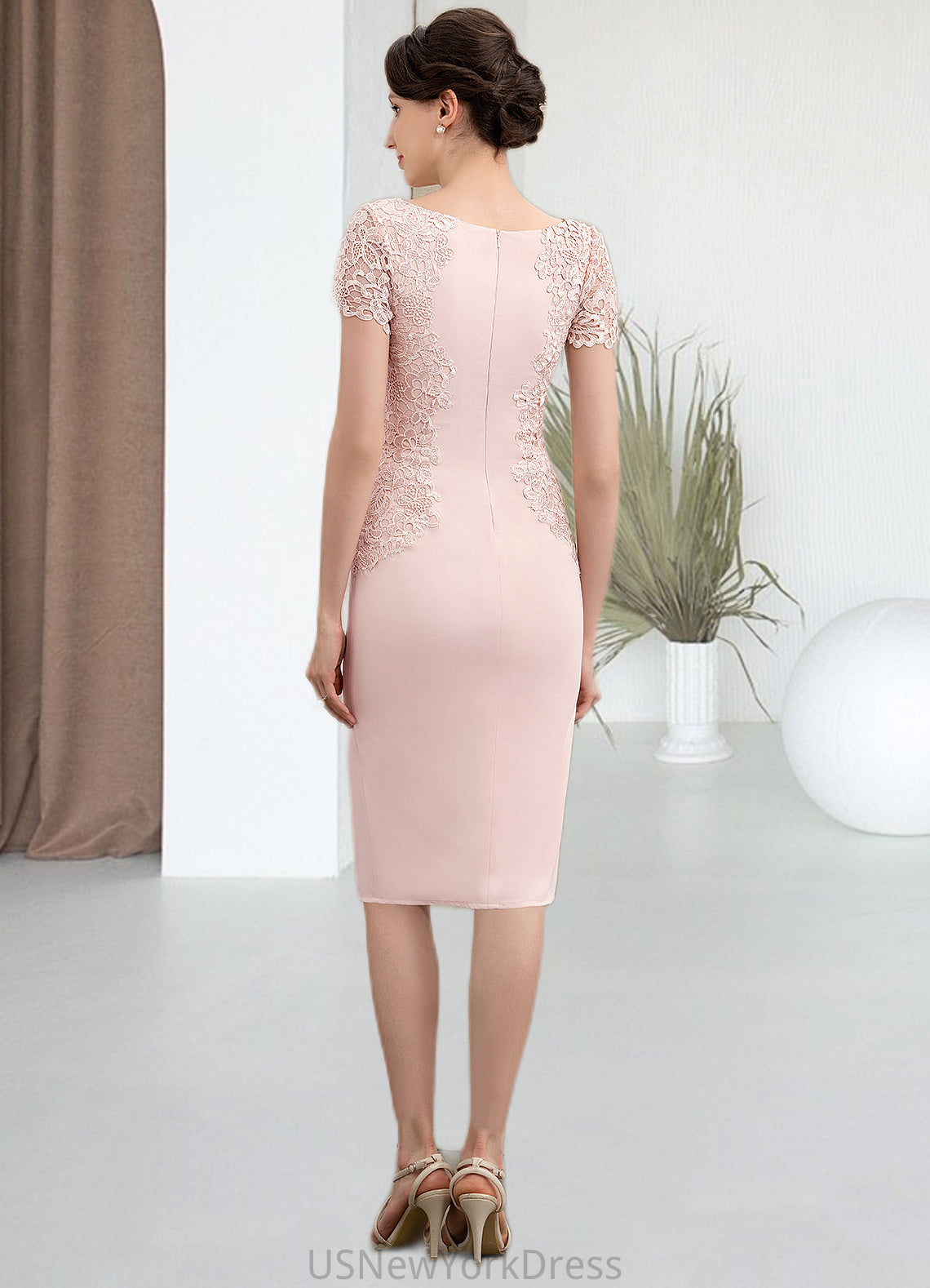 Lucy Sheath/Column Scoop Neck Knee-Length Lace Stretch Crepe Mother of the Bride Dress DJ126P0014843