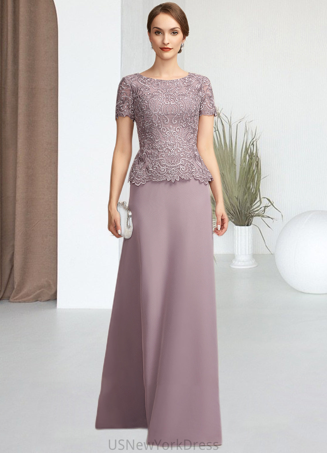 Julianne A-Line Scoop Neck Floor-Length Chiffon Lace Mother of the Bride Dress DJ126P0014846