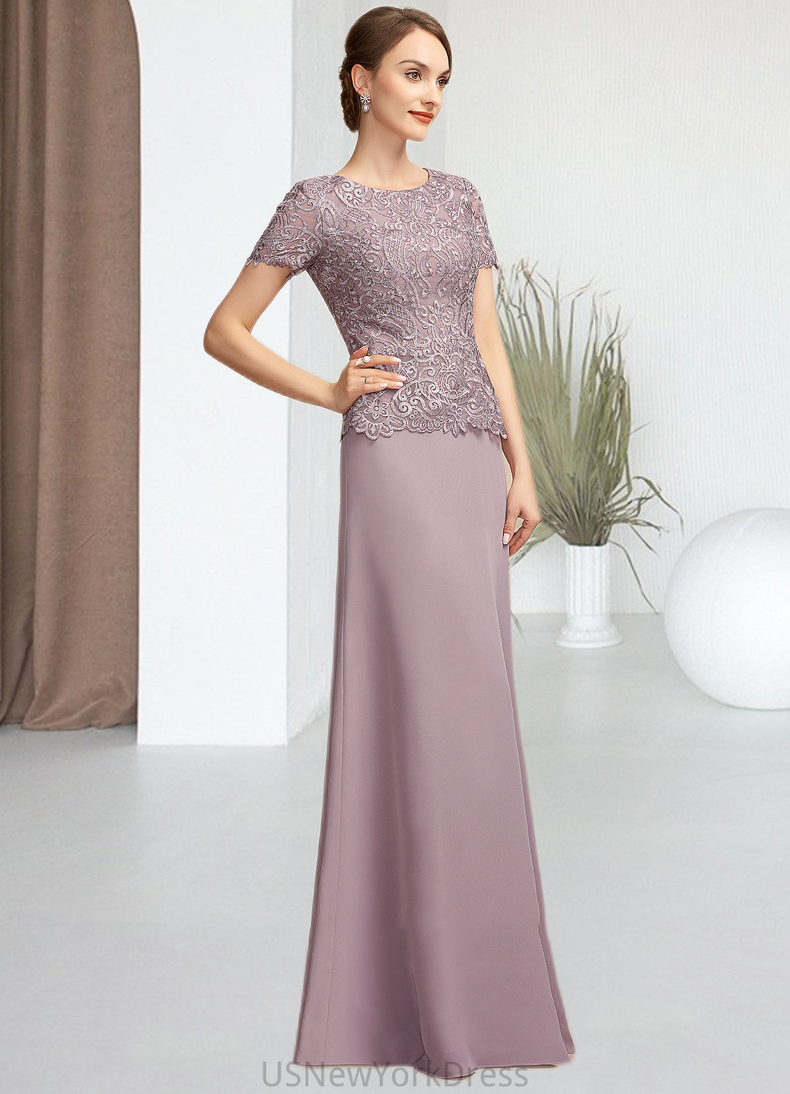 Julianne A-Line Scoop Neck Floor-Length Chiffon Lace Mother of the Bride Dress DJ126P0014846