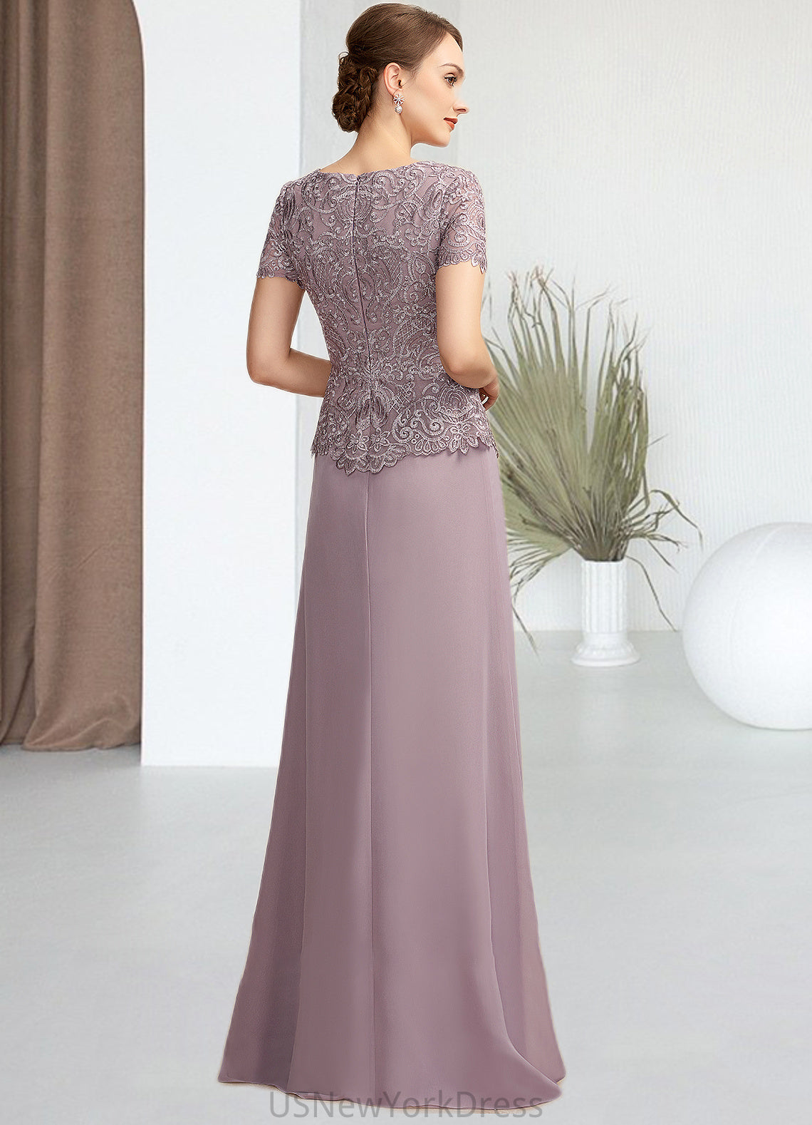 Julianne A-Line Scoop Neck Floor-Length Chiffon Lace Mother of the Bride Dress DJ126P0014846