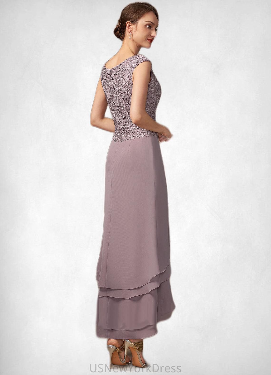 Rory A-Line Scoop Neck Asymmetrical Chiffon Lace Mother of the Bride Dress With Cascading Ruffles DJ126P0014850