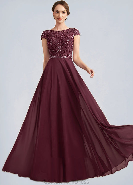 Mikaela A-Line Scoop Neck Floor-Length Chiffon Lace Mother of the Bride Dress With Beading Sequins DJ126P0014863