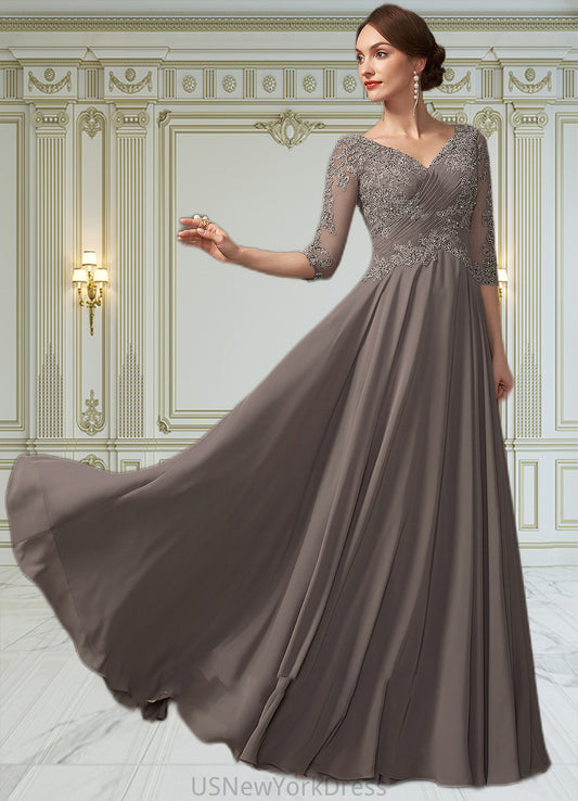 Jaliyah A-Line V-neck Floor-Length Chiffon Lace Mother of the Bride Dress With Beading Sequins DJ126P0014876