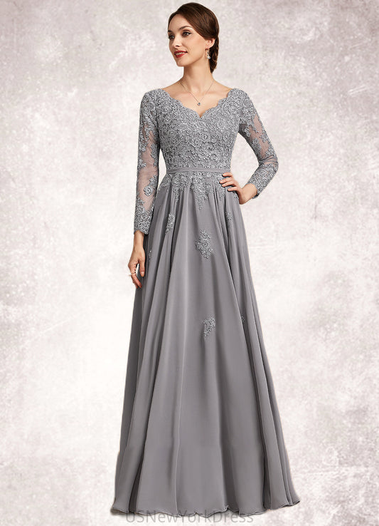 Rosalind A-Line V-neck Floor-Length Chiffon Lace Mother of the Bride Dress DJ126P0014881