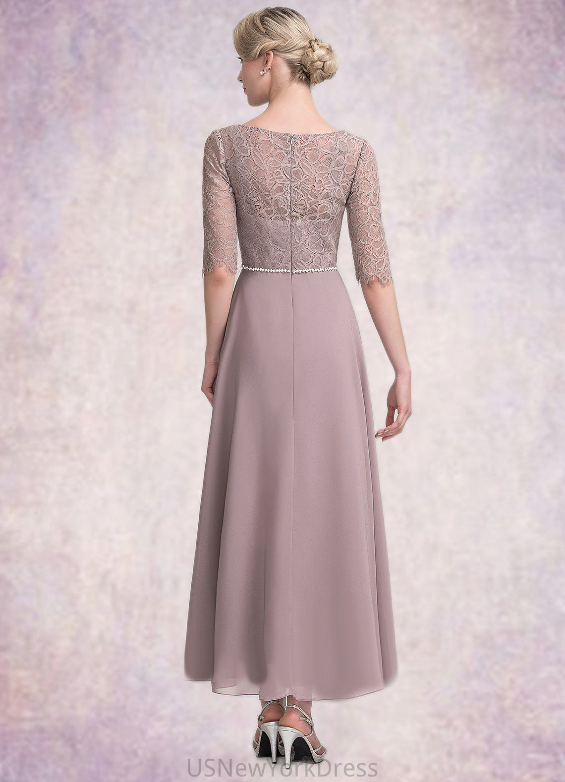 Haven A-Line Scoop Neck Asymmetrical Chiffon Lace Mother of the Bride Dress With Beading DJ126P0014885