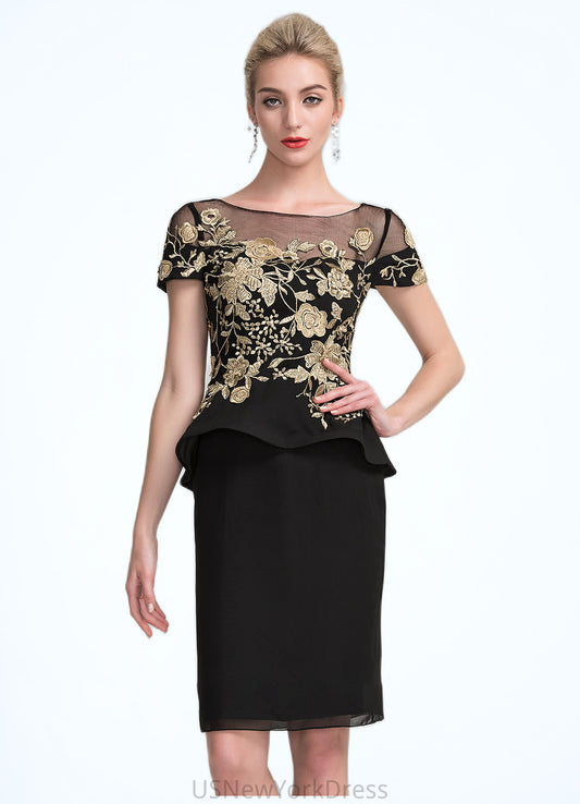 Jaida Sheath/Column Scoop Neck Knee-Length Chiffon Mother of the Bride Dress With Lace Cascading Ruffles DJ126P0014887