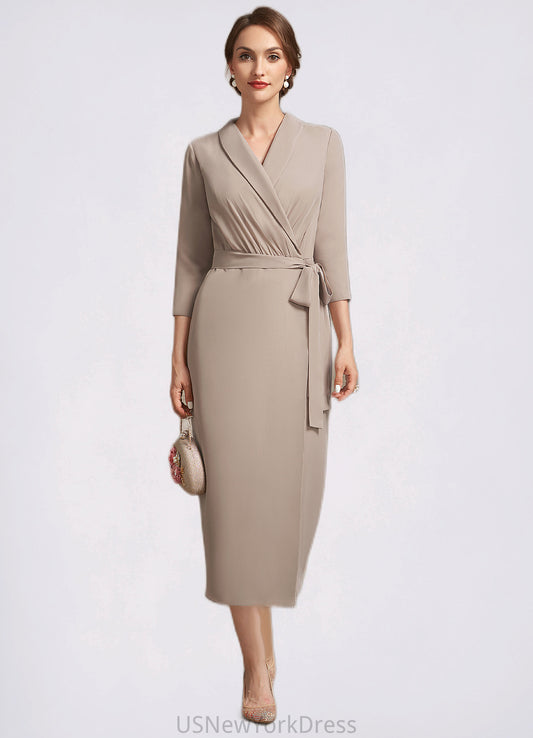 Cindy Sheath/Column V-neck Tea-Length Chiffon Mother of the Bride Dress With Bow(s) DJ126P0014891