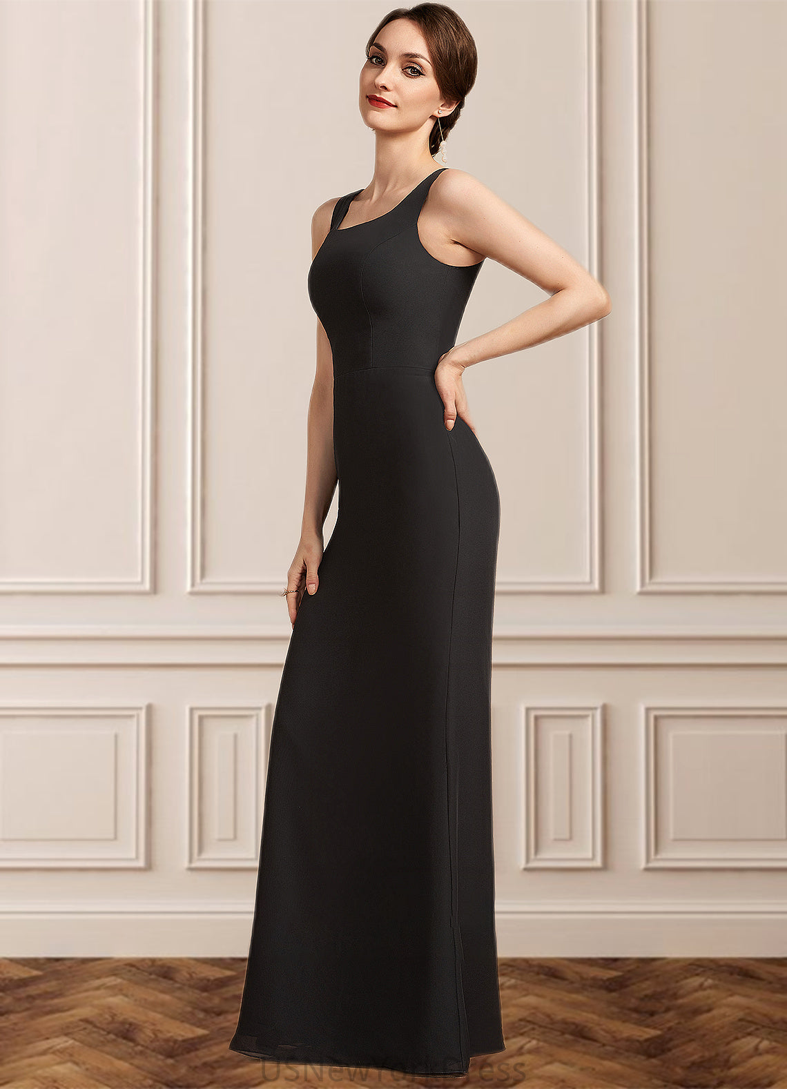 Hilda Sheath/Column Square Neckline Floor-Length Chiffon Mother of the Bride Dress DJ126P0014893