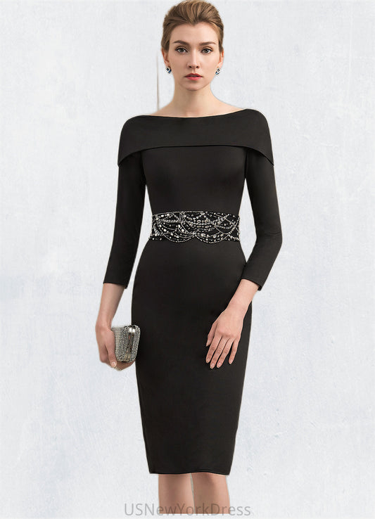 Perla Sheath/Column Off-the-Shoulder Knee-Length Jersey Mother of the Bride Dress With Beading Sequins DJ126P0014897