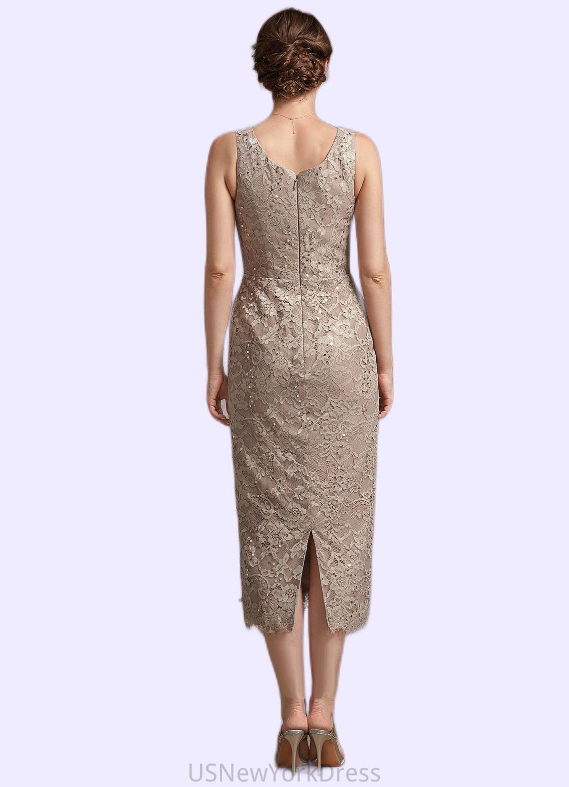 Katharine Sheath/Column Scoop Neck Tea-Length Lace Mother of the Bride Dress With Sequins DJ126P0014898