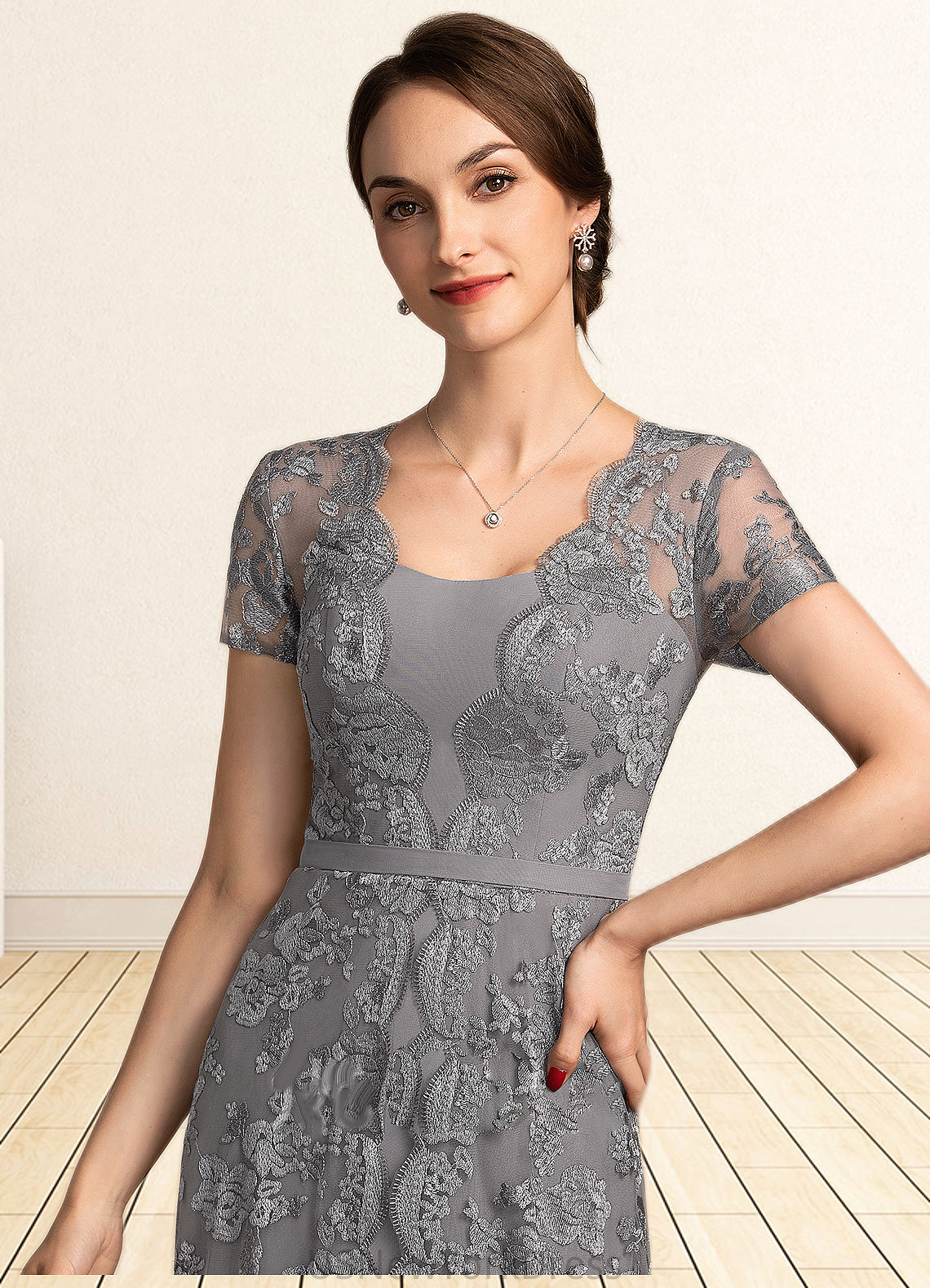 Alexa A-Line Square Neckline Sweep Train Chiffon Lace Mother of the Bride Dress DJ126P0014903